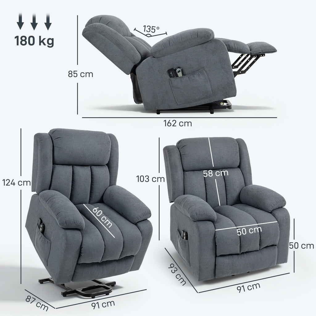 HOMCOM Power Lift Recliner Chair with Vibration Massage, Lift Chair for Elderly with Footrest, Remote, Side Pocket, Grey