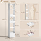 Bookcase Tall Narrow with 5 Tiers and Drawers Freestanding Bookshelf Storage Cabinet for Living Room White Wood Effect