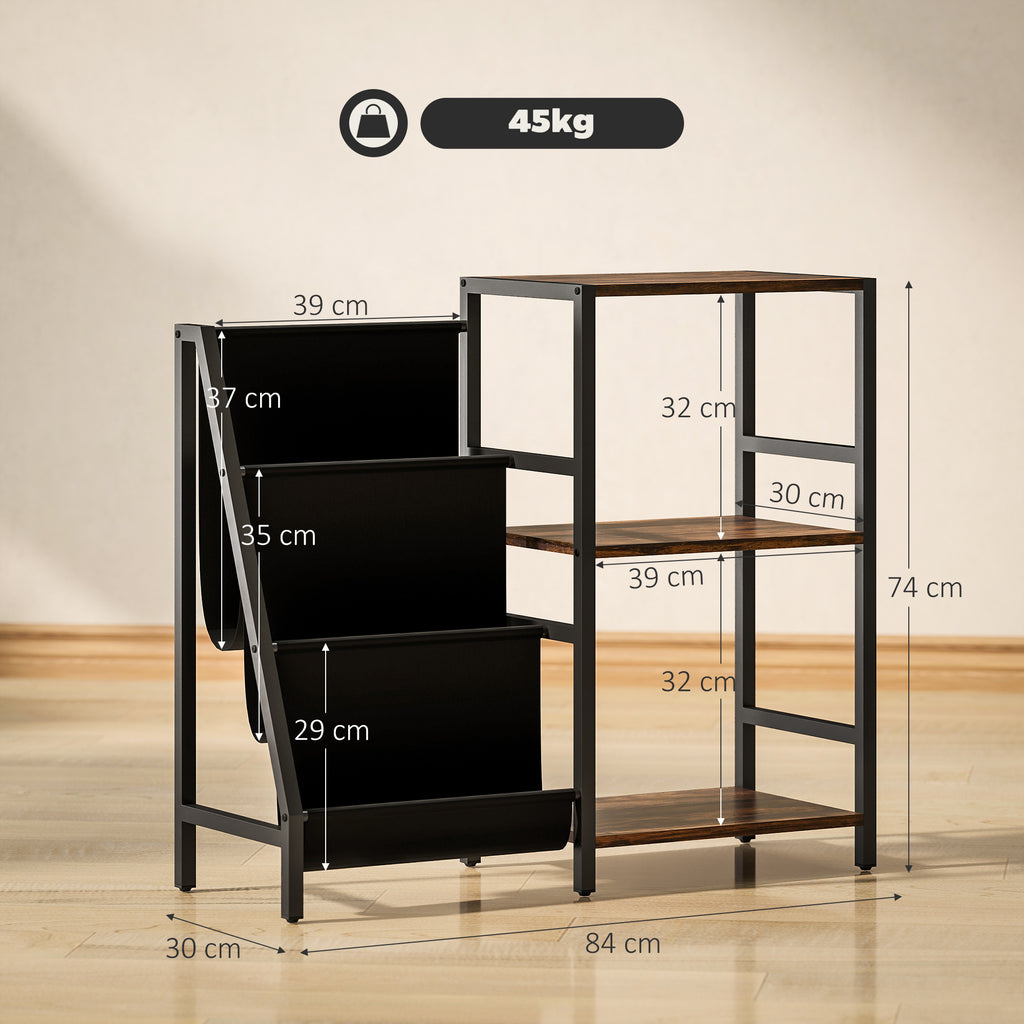 3-Tier Record Player Stand, End Table for Living Room, Bedroom - Rustic Brown