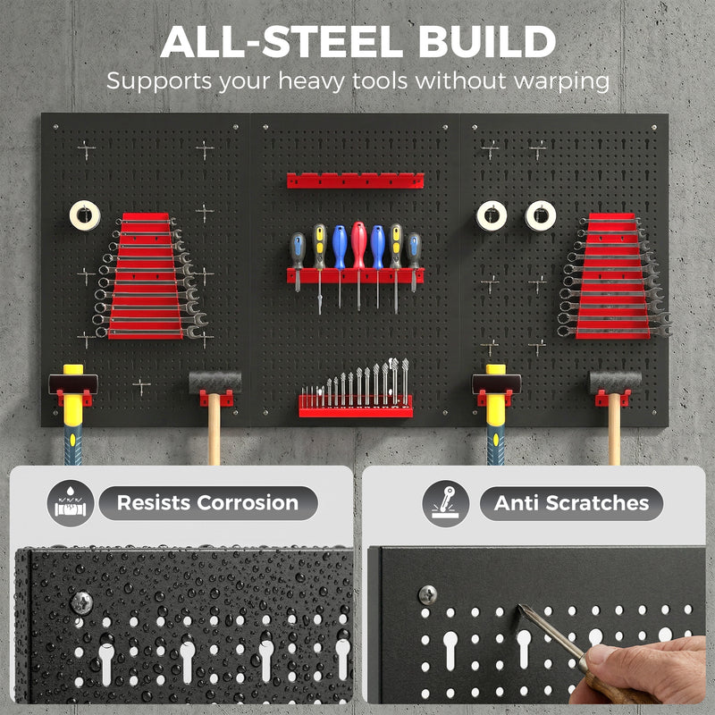 28-Piece Wall-Mounted Tool Pegboard Set with 3 Panels – Black/Red – image 4 of 9