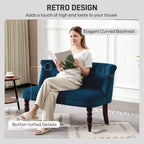 Velvet 2 Seater Sofa, Button Tufted Wingback Loveseat with Rubber Wood Legs for Living Room, Bedroom, Dark Blue