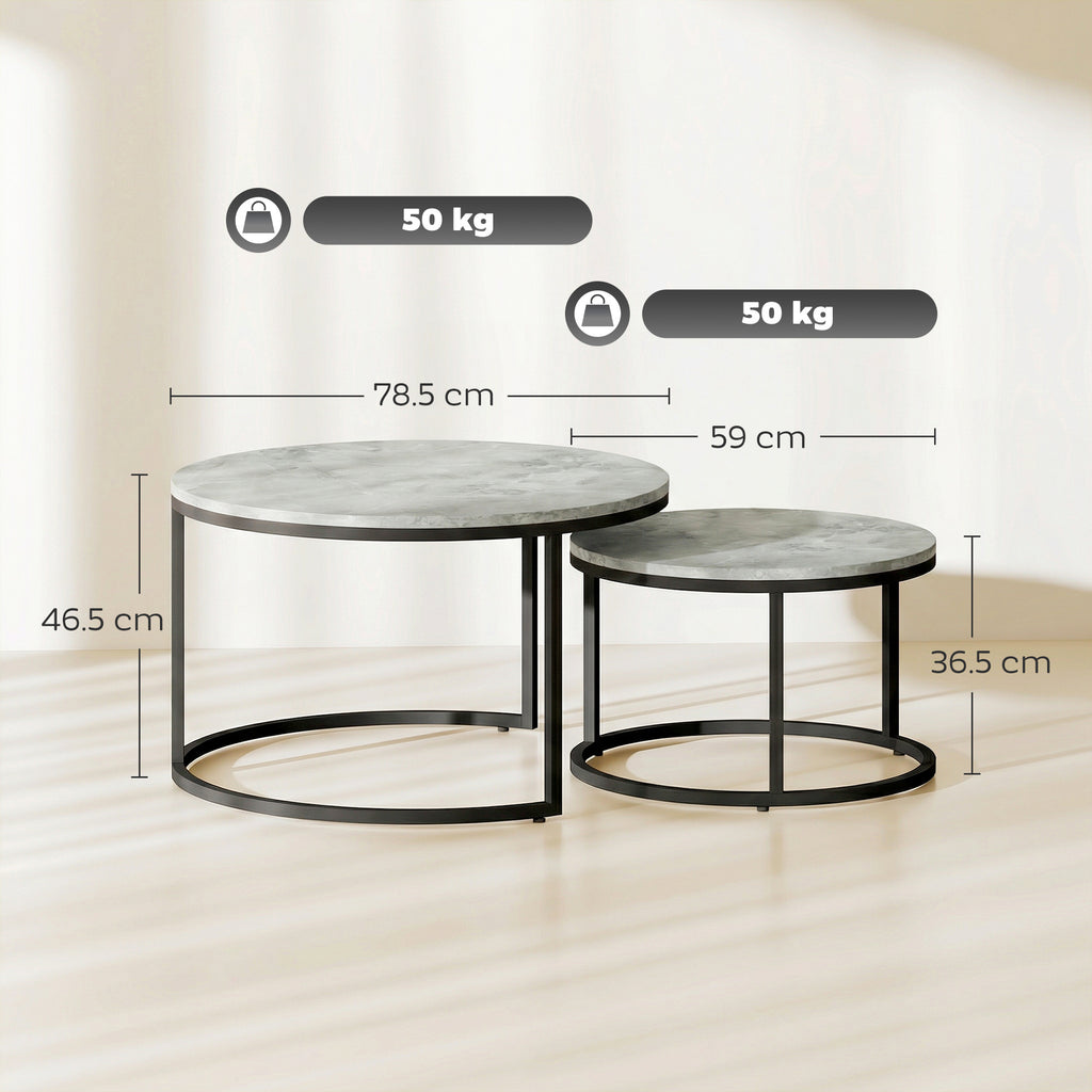 Set of Two Marble-Effect Stacking Tables - Grey