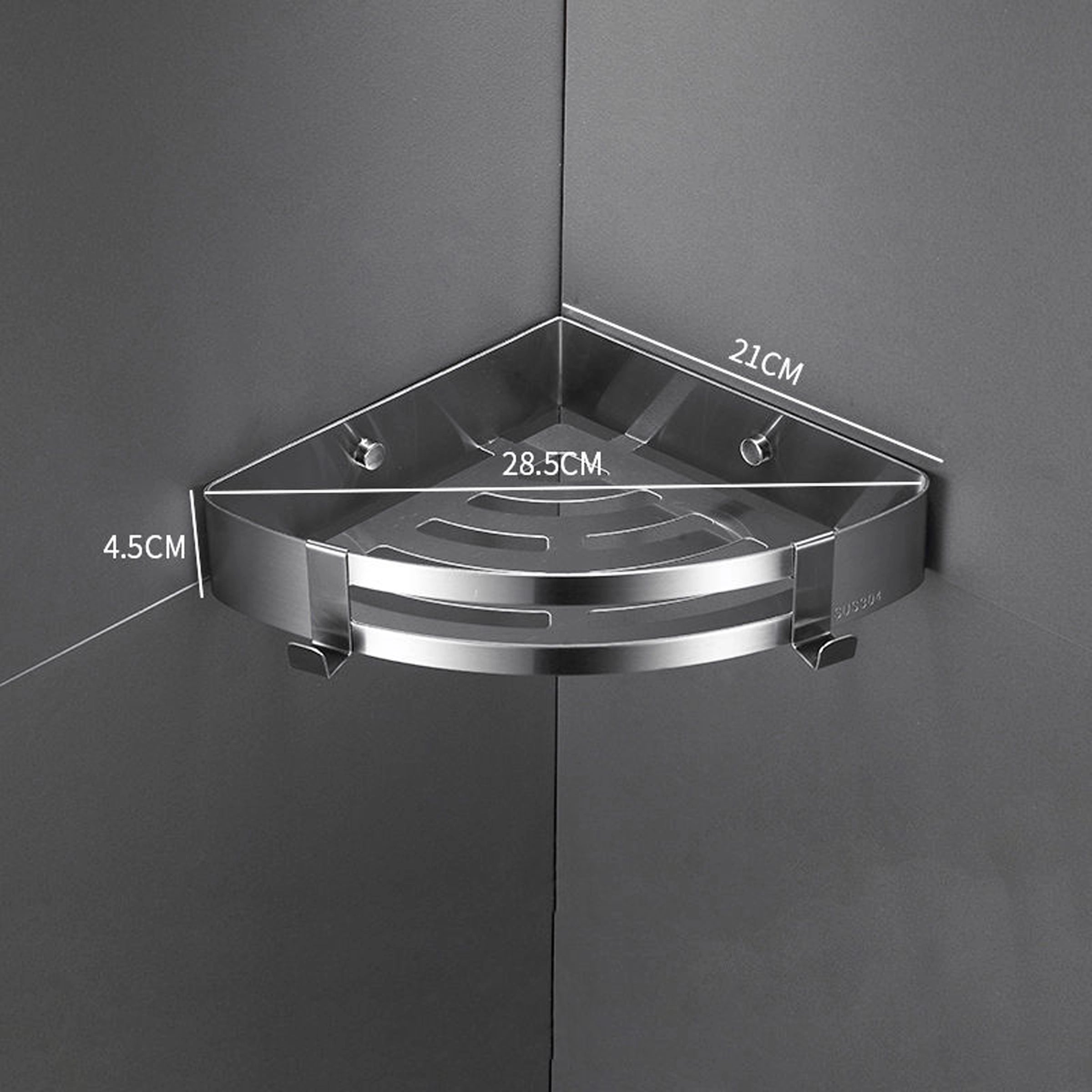 Stainless Steel Corner Shelf — Wall Mounted Bathroom Organiser, No Drill
