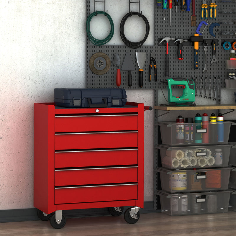 5-Drawer Lockable Rolling Steel Tool Cabinet – Red – image 2 of 9