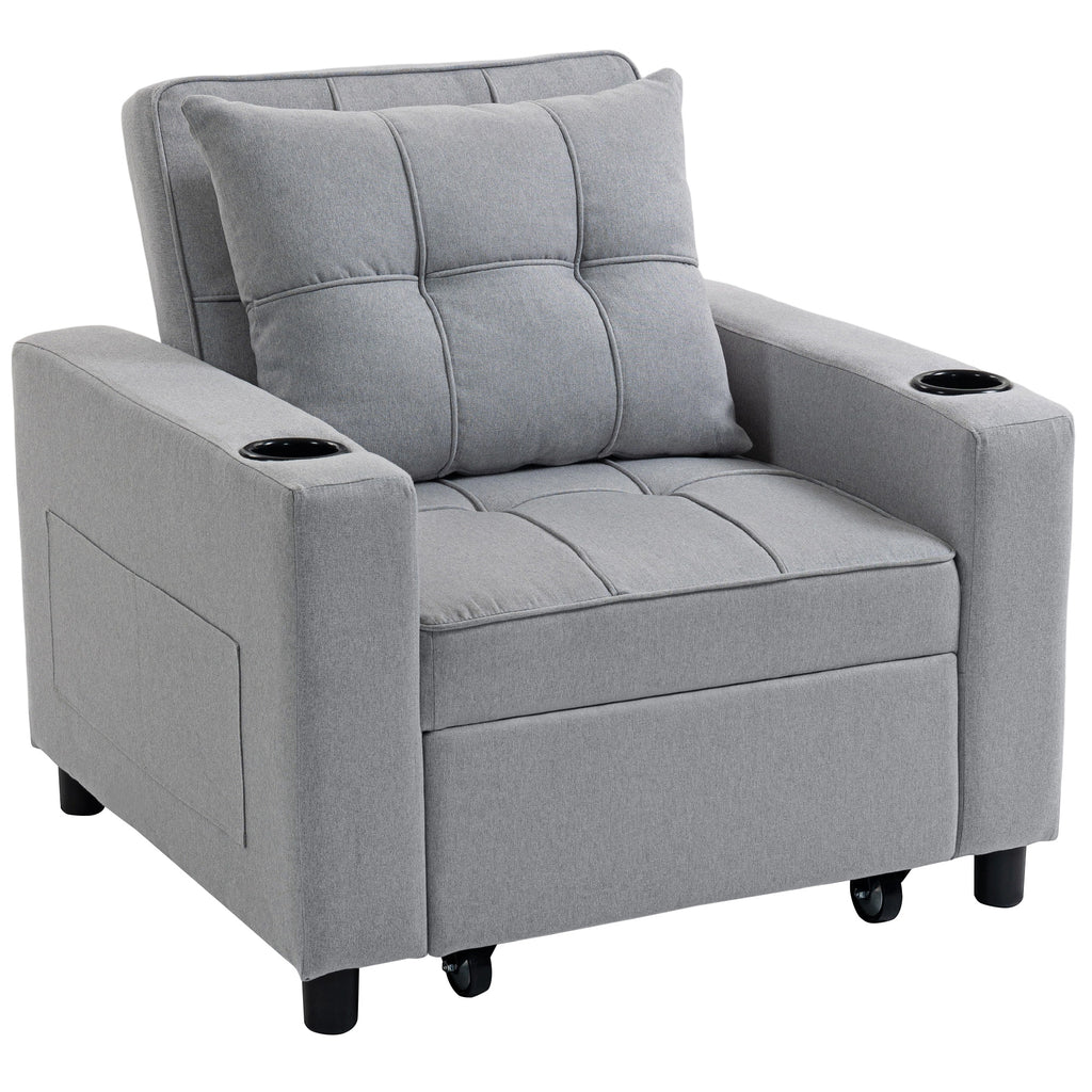 3-in-1 Single Sofa Bed, Convertible Sleeper Chair Bed - Light Grey