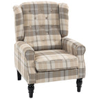 Wingback Accent Chair, Linen-Look Fabric Armchair with Thick Spring Cushion, High Back, Khaki Plaid