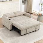 Corduroy Click Clack Sleeper Sofa with Pull Out Design, 2 Seater Sofa Bed, Cream White
