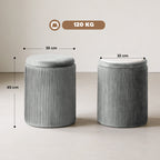 Storage Ottoman Modern Velvet Round Foot Stool for Living Room Bedroom 45 cm Grey