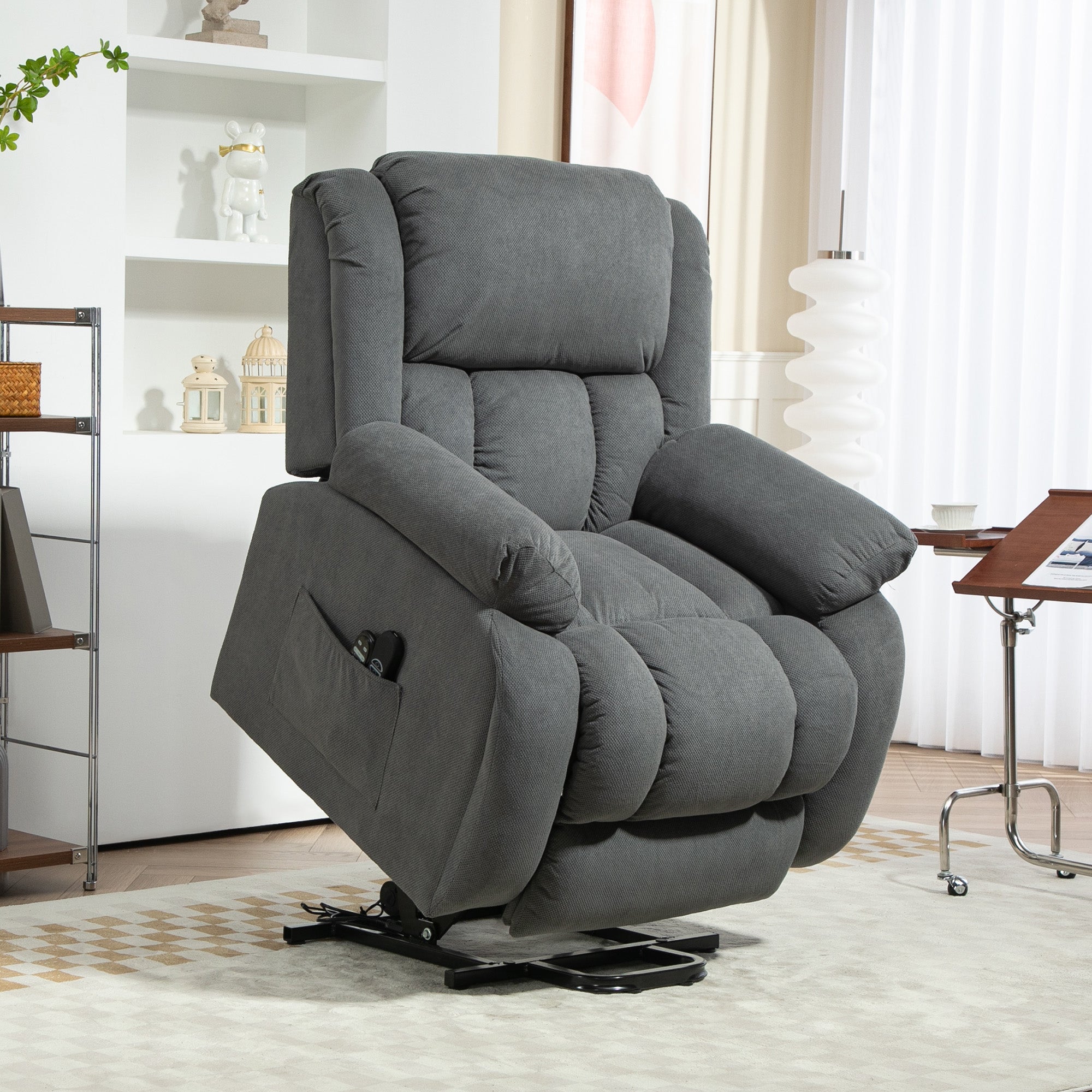 Recliner Armchair Lift Chair, Electric Recliner Chair with Vibration Massage and Heat, Wide Seat, USB Port, Grey