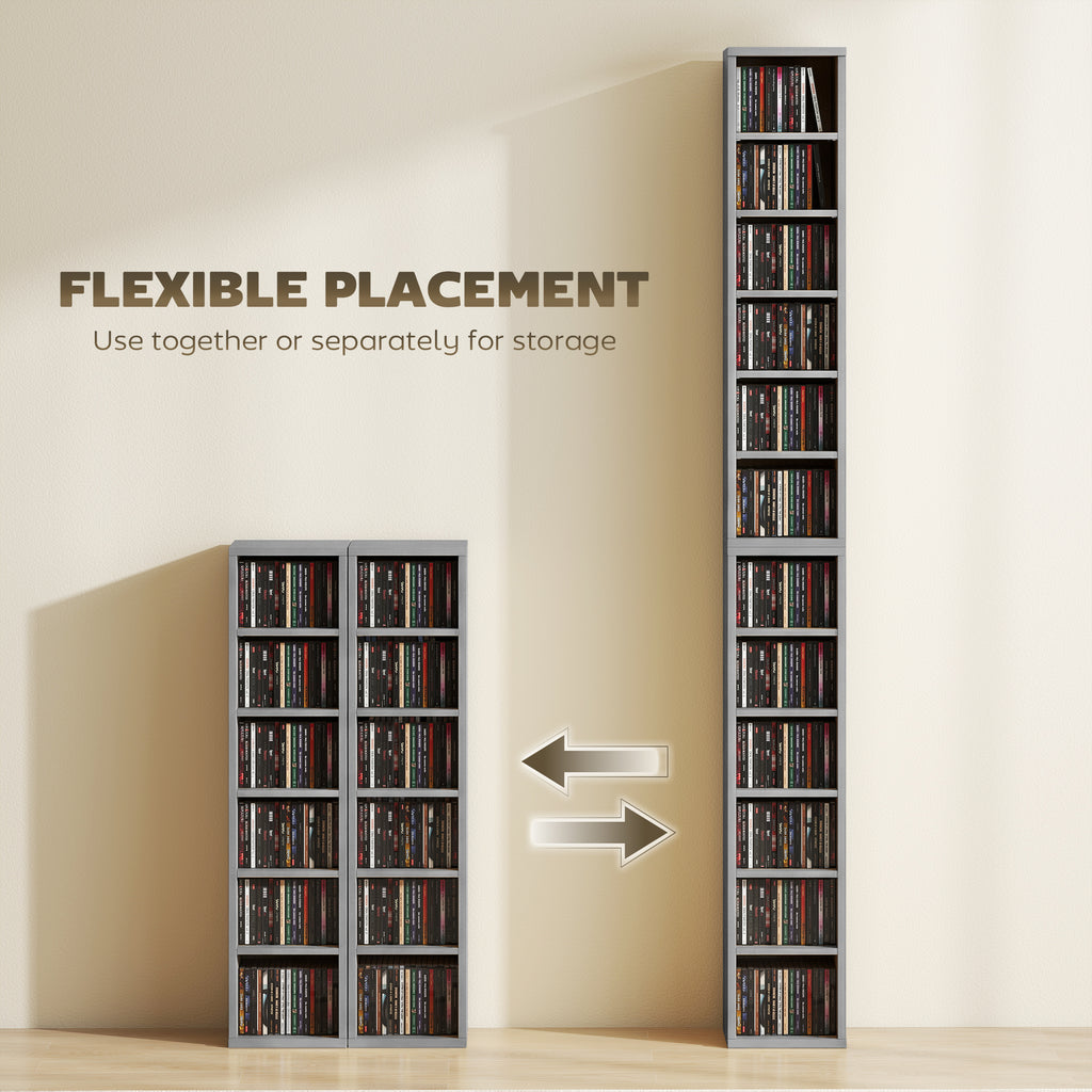 Set of 2 CD Media Display Shelf Unit Tower Rack with Adjustable Shelves, Light Grey