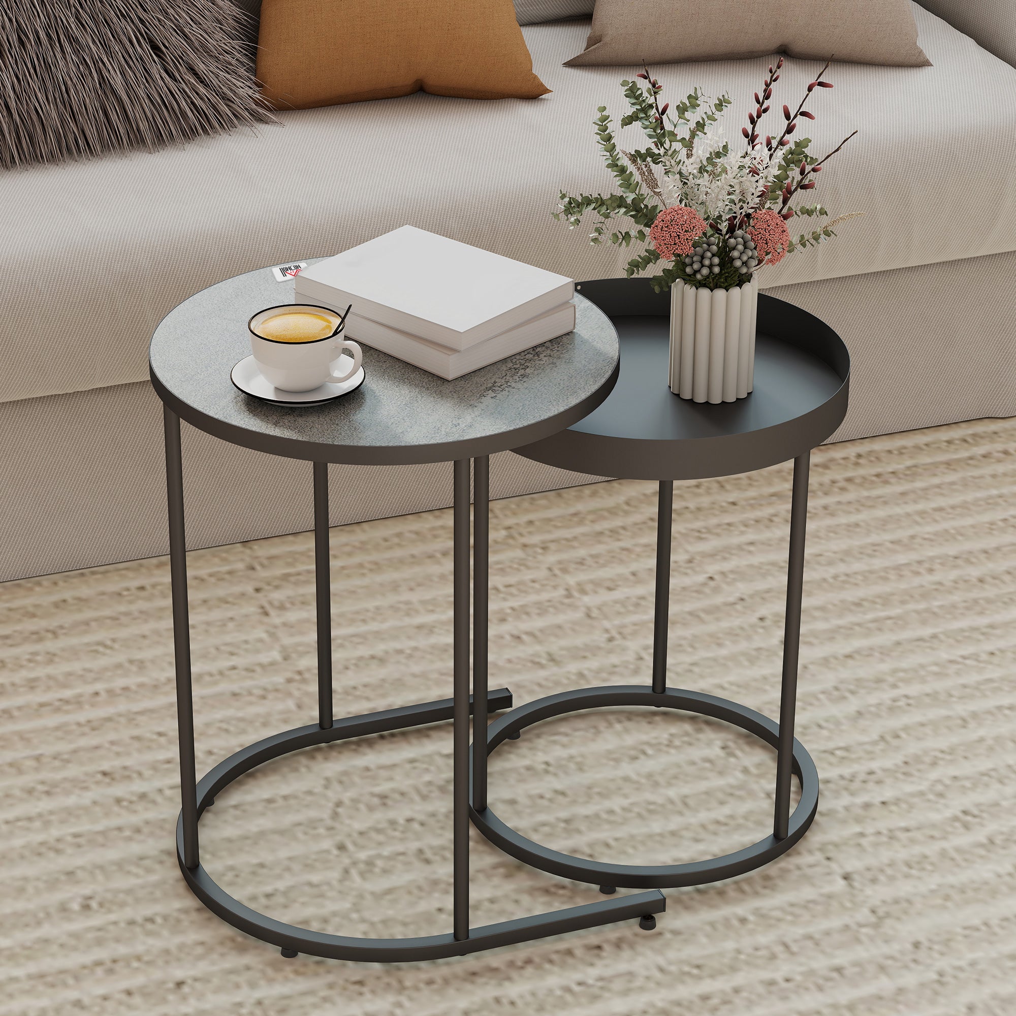 Set of Two Industrial Nesting Tables - Grey