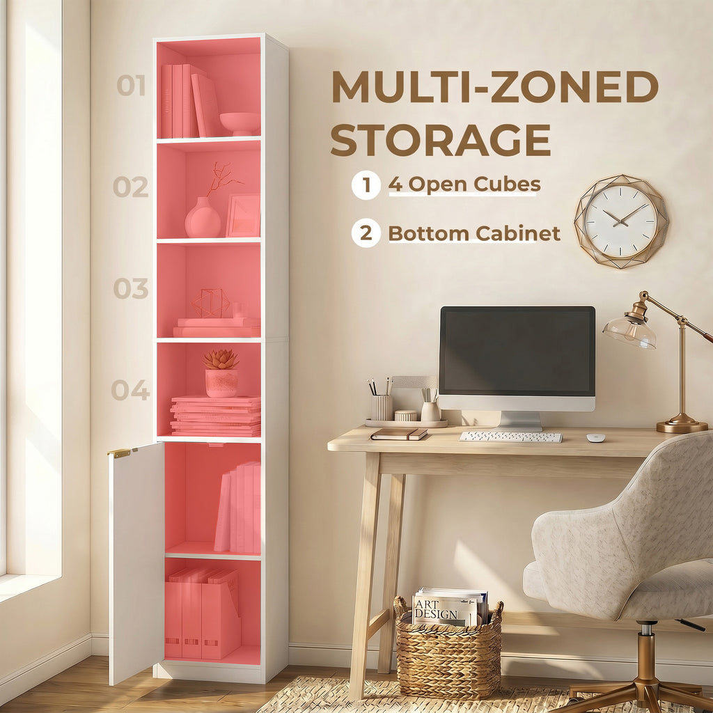Bookcase Adjustable Shelf Bookshelf Anti-Tip Hardware 6-Tier Storage Cabinet White Wood Effect