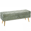 Storage Ottoman, Chenille Upholstered Ottoman Storage Box with Padded Seat, Metal Legs, 114 x 41 x 45 cm, Light Green