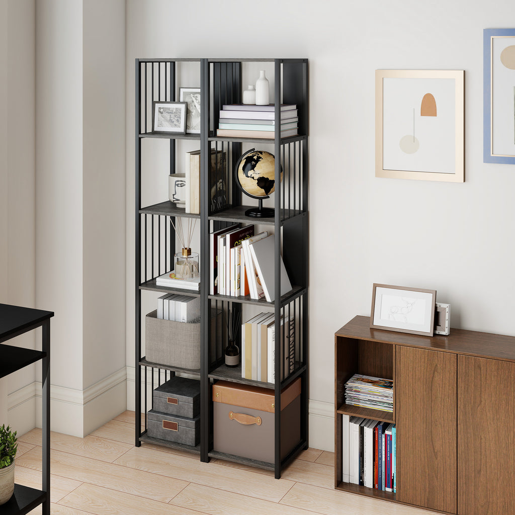 5-Tier Bookshelf with Steel Frame - Grey