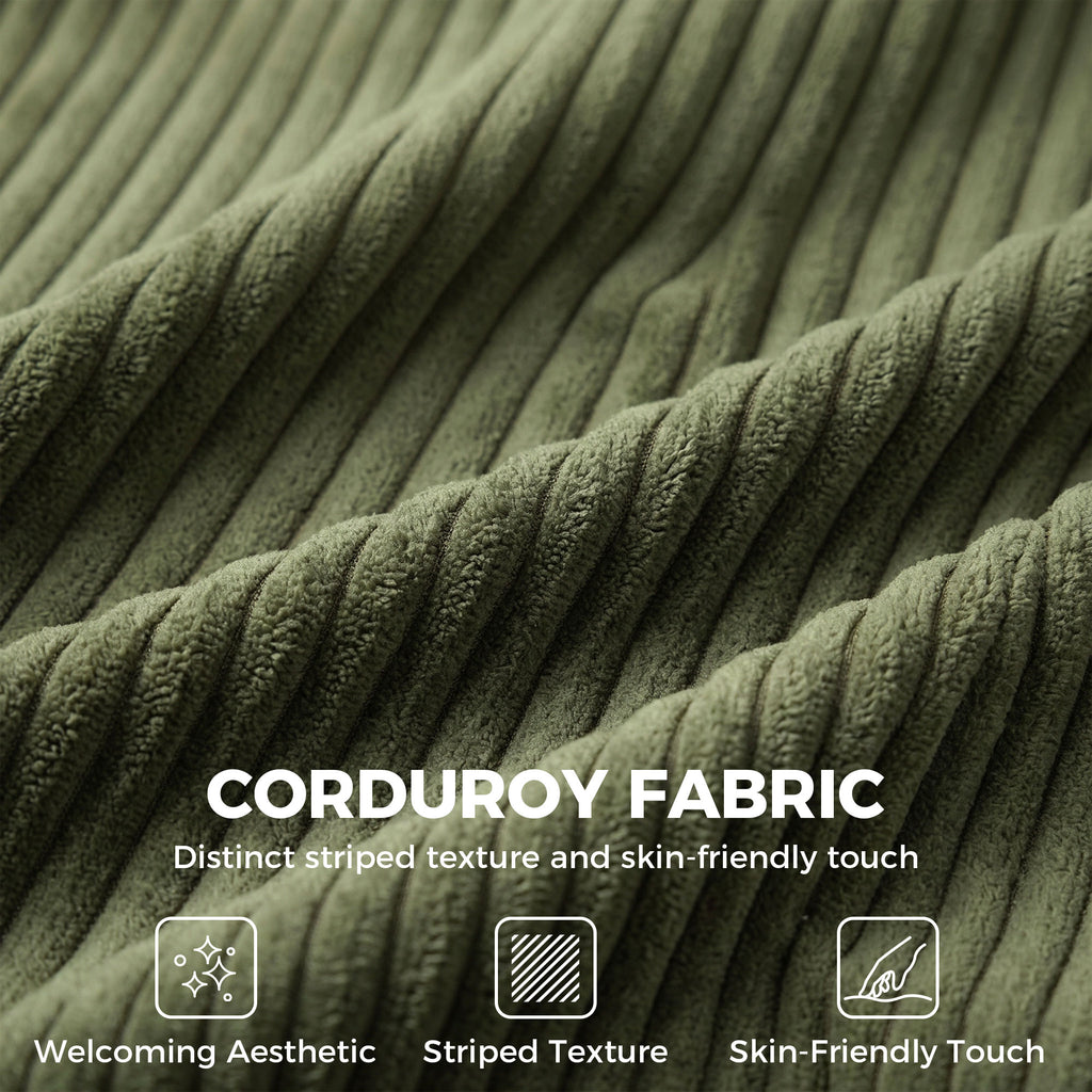 Loveseat Sofa with Wide Seat, Corduroy 2 Seater Couch with Deep Seat, Spring Cushion, Green