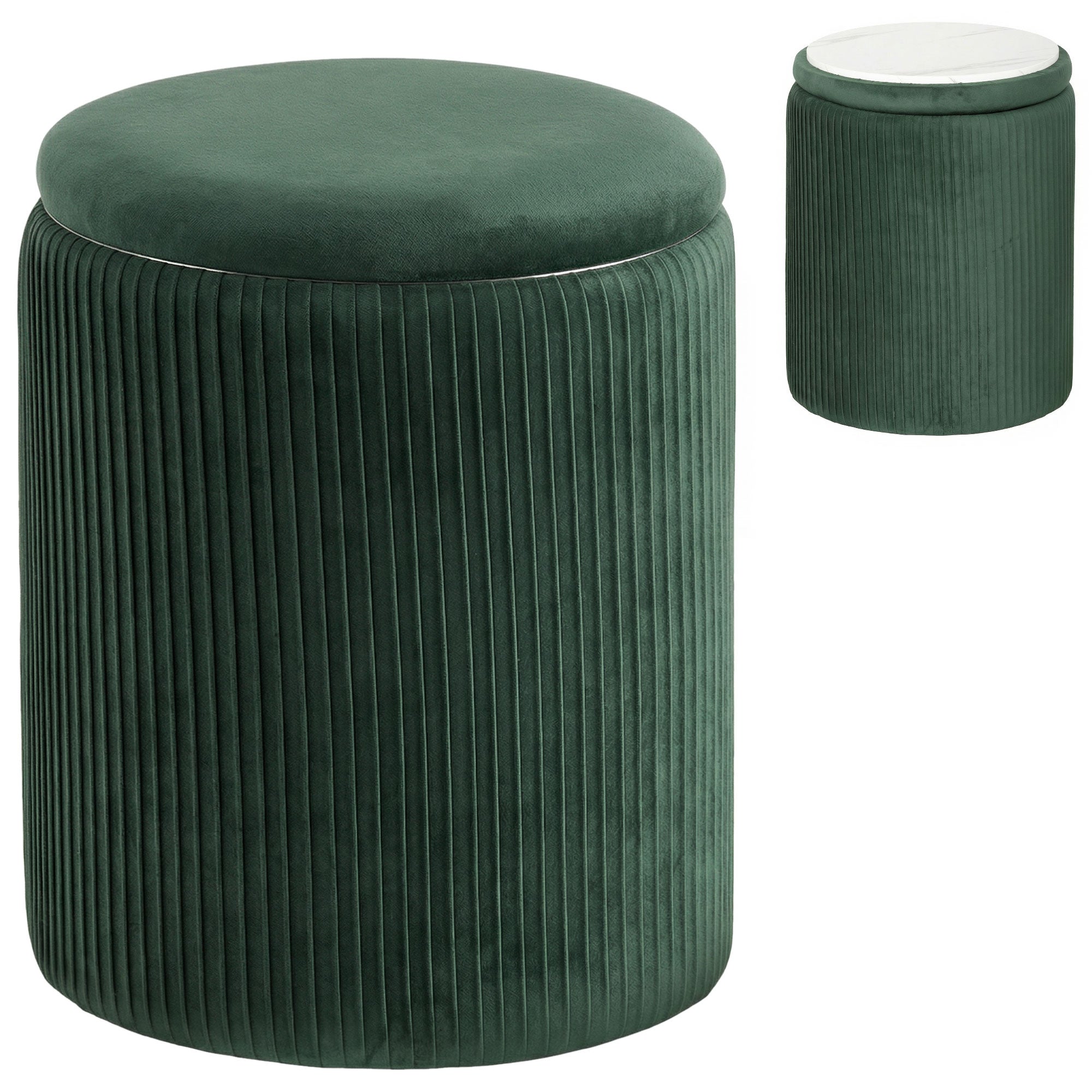 Storage Ottoman Modern Velvet Round Foot Stool for Living Room Bedroom 45 cm Dark Green