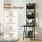 Vinyl Record Player Stand Record Storage with Player Stand Oxford Fabric Pockets Bottom Shelf, Black