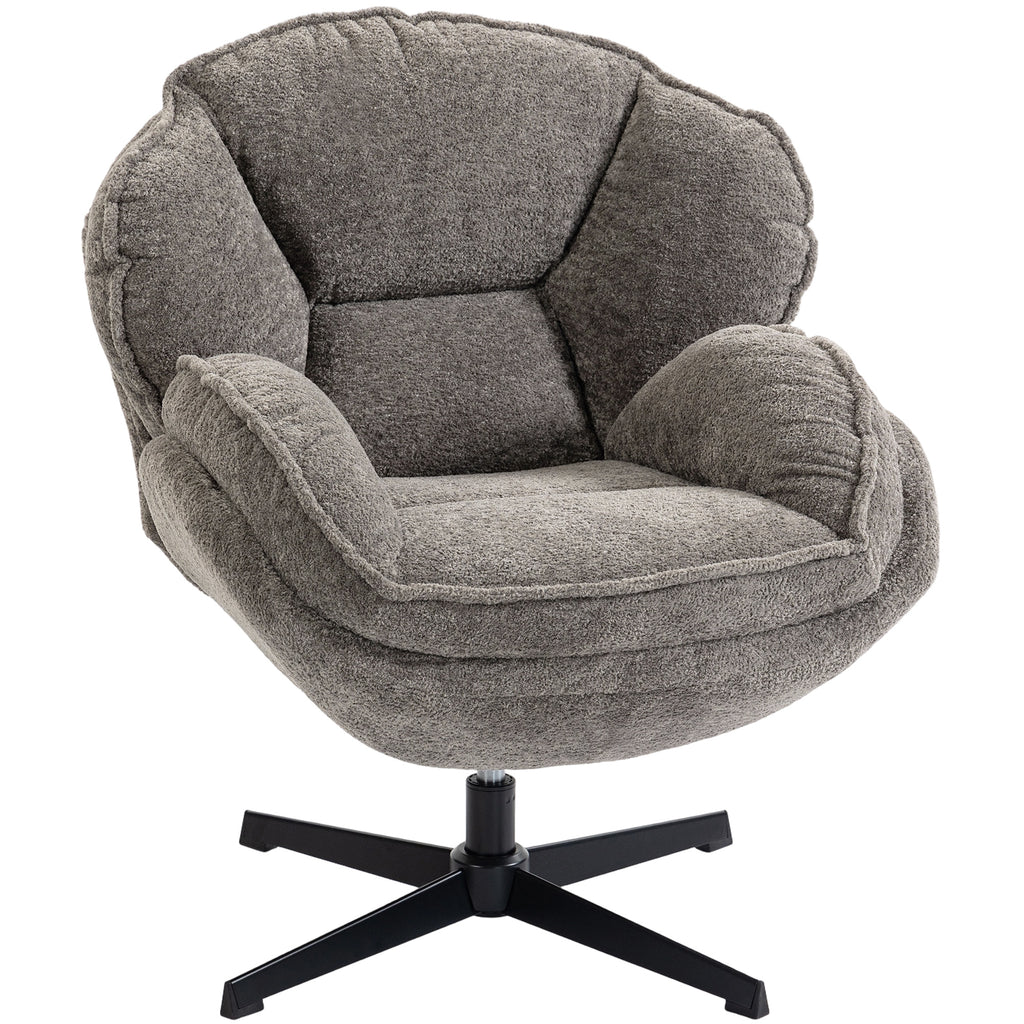 Modern Wingback Accent Chair, Velvet Armchair with Four-Star Base, S-Springs, Swivel, Grey