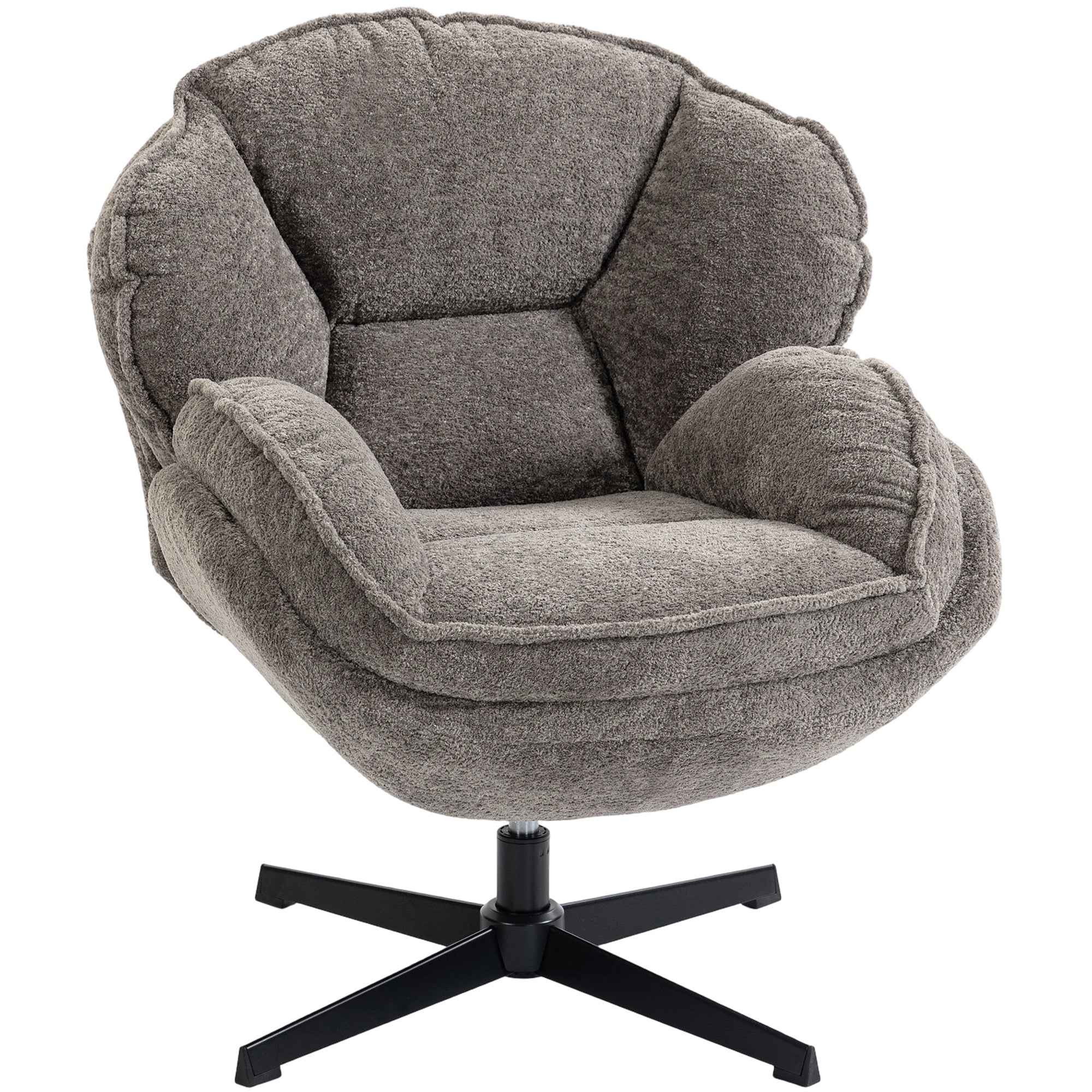 Modern Wingback Accent Chair, Velvet Armchair with Four-Star Base, S-Springs, Swivel, Grey