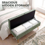 Storage Ottoman, Chenille Upholstered Ottoman Storage Box with Padded Seat, Metal Legs, 114 x 41 x 45 cm, Light Green