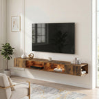 Wall Mounted TV Stand with RGB LED Lights, Floating Entertainment Centre for 75 Inch TV, Rustic Brown