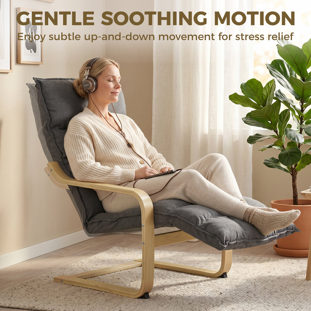 Modern Accent Chair, Leisure Lounge Chair Armchair with Footrest, Plush Cushion, Curved Legs and Arms, Grey