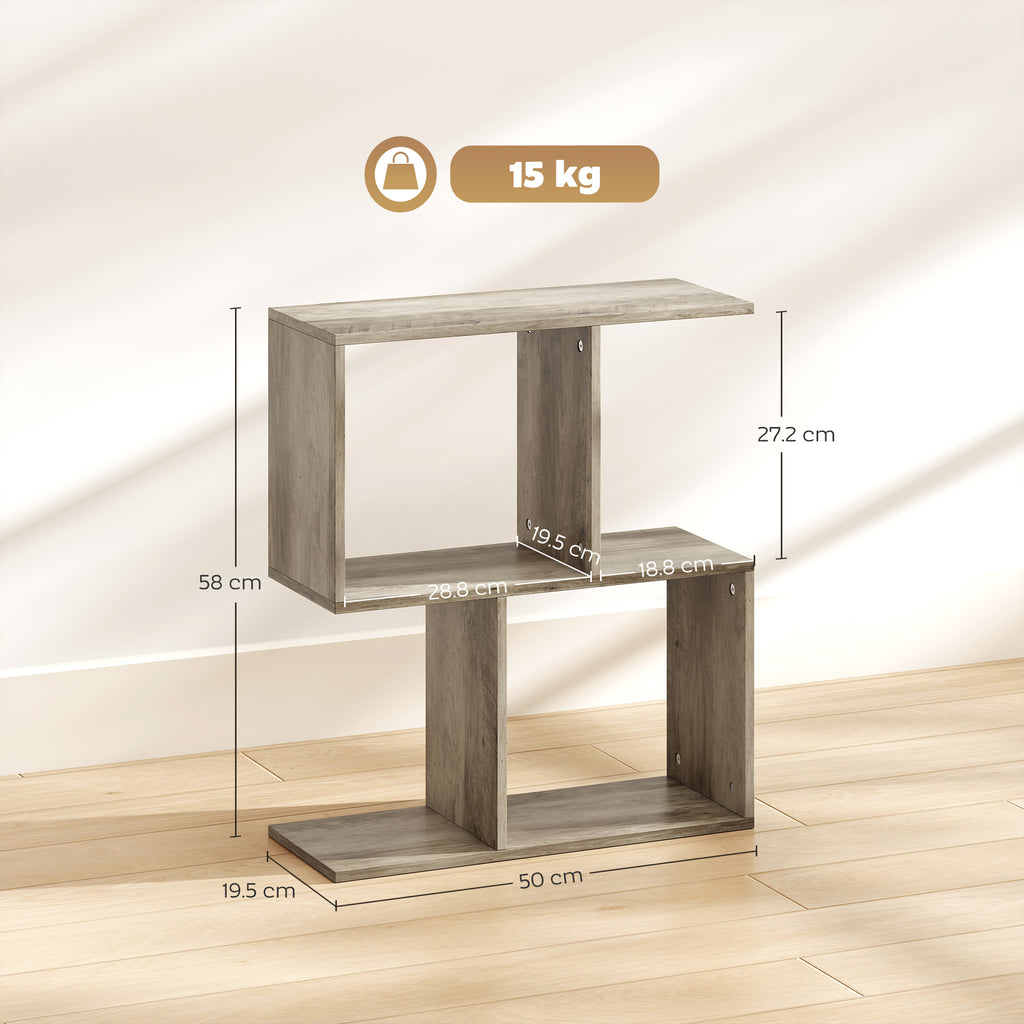 Side Table, Narrow End Table with Storage Shelves, S-Shaped, 3-Tier, 50W x 19.5D x 58H cm, Grey