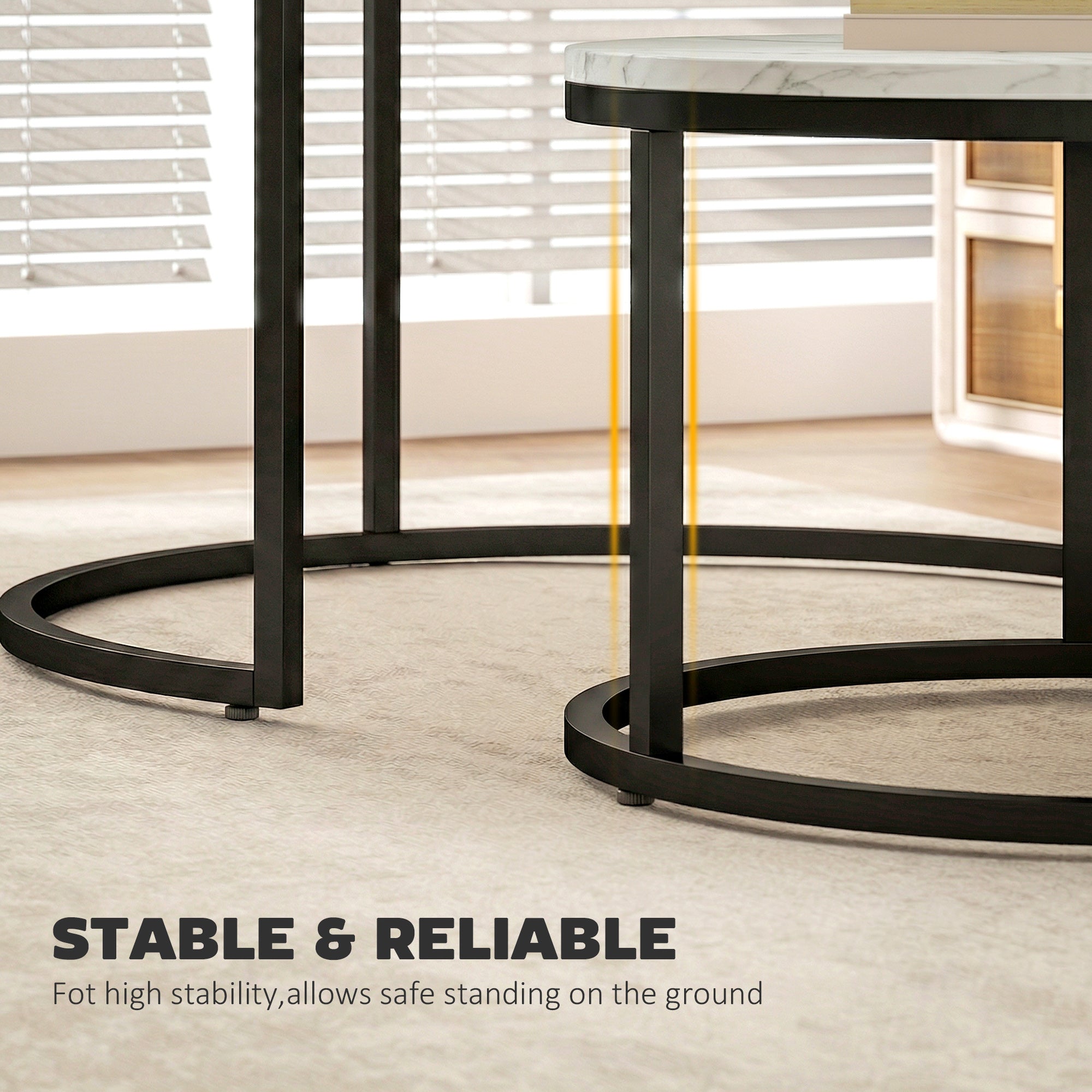 Set of Two Marble-Effect Stacking Tables - White