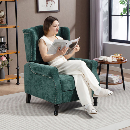 150Â° Reclining Vintage Armchair, with footrest - Dark Green