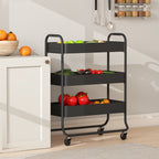 HOMCOM 3-Tier Storage Trolley on Wheels with Mesh Baskets - Black