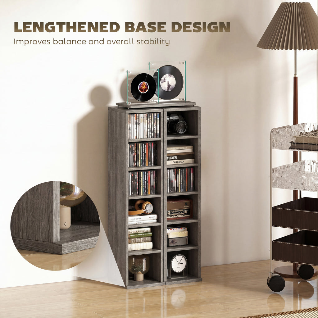 Set of 2 CD Media Display Shelf Unit Tower Rack with Adjustable Shelves, Distressed Grey