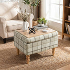 Linen Fabric Upholstered Footstool, Rectangular Storage Stool with Removable Top, Padded Seat and Hidden Space, Brown