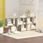 Side Table, Narrow End Table with Storage Shelves, S-Shaped, 3-Tier, 50W x 19.5D x 58H cm, Grey