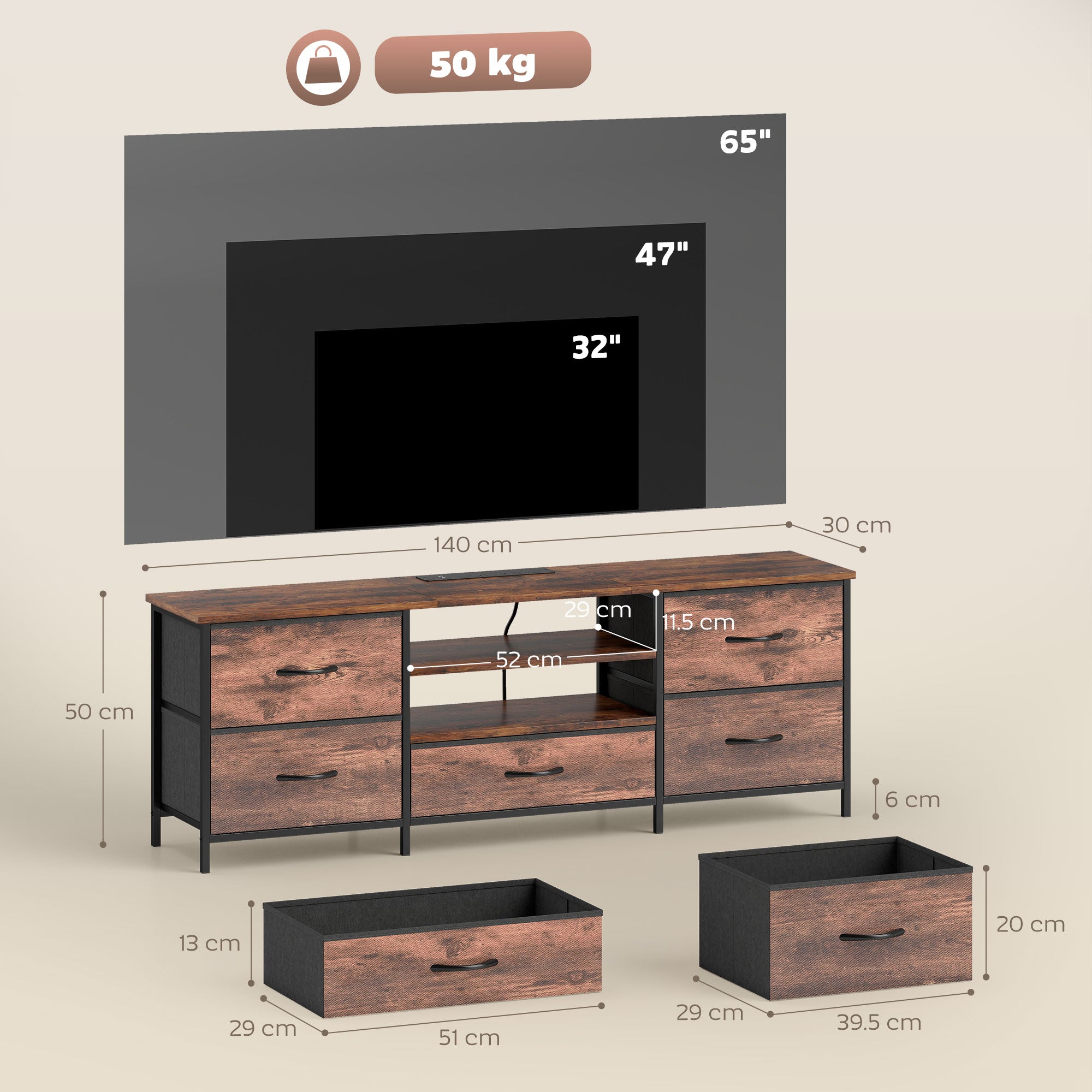 Multi-Storage Industrial TV Stand - Brown/Grey/Black