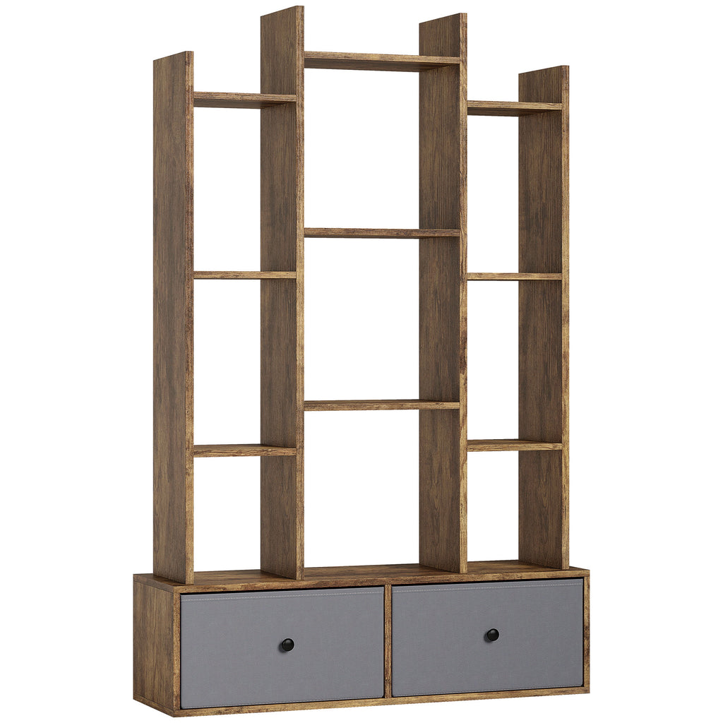 12 Shelf Storage Unit, with Drawers - Brown