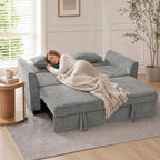 2 Seater Sofa Bed, 4-in-1 L-Shaped Convertible Pull-Out Sleeper Sofa with Adjustable Backrest and Side Pockets, Grey