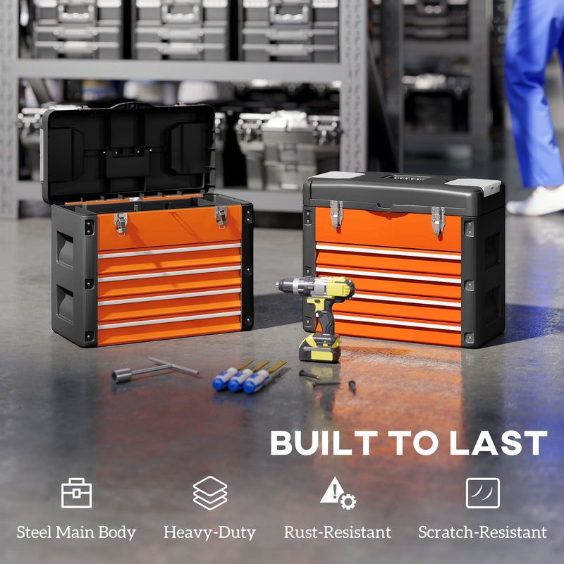4-Drawer Portable Tool Box with Top Tray & Parts Boxes – Orange – image 5 of 9