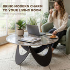 Coffee Table Sintered Stone Top Adjustable Foot Pads Modern Centre Table for Living Room Brown and Black