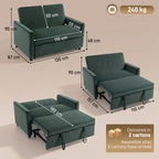 2 Seater Sofa Bed, 3-in-1 Convertible Pull Out Sleeper Sofa with Click-Clack Adjustable Backrest, Dark Green
