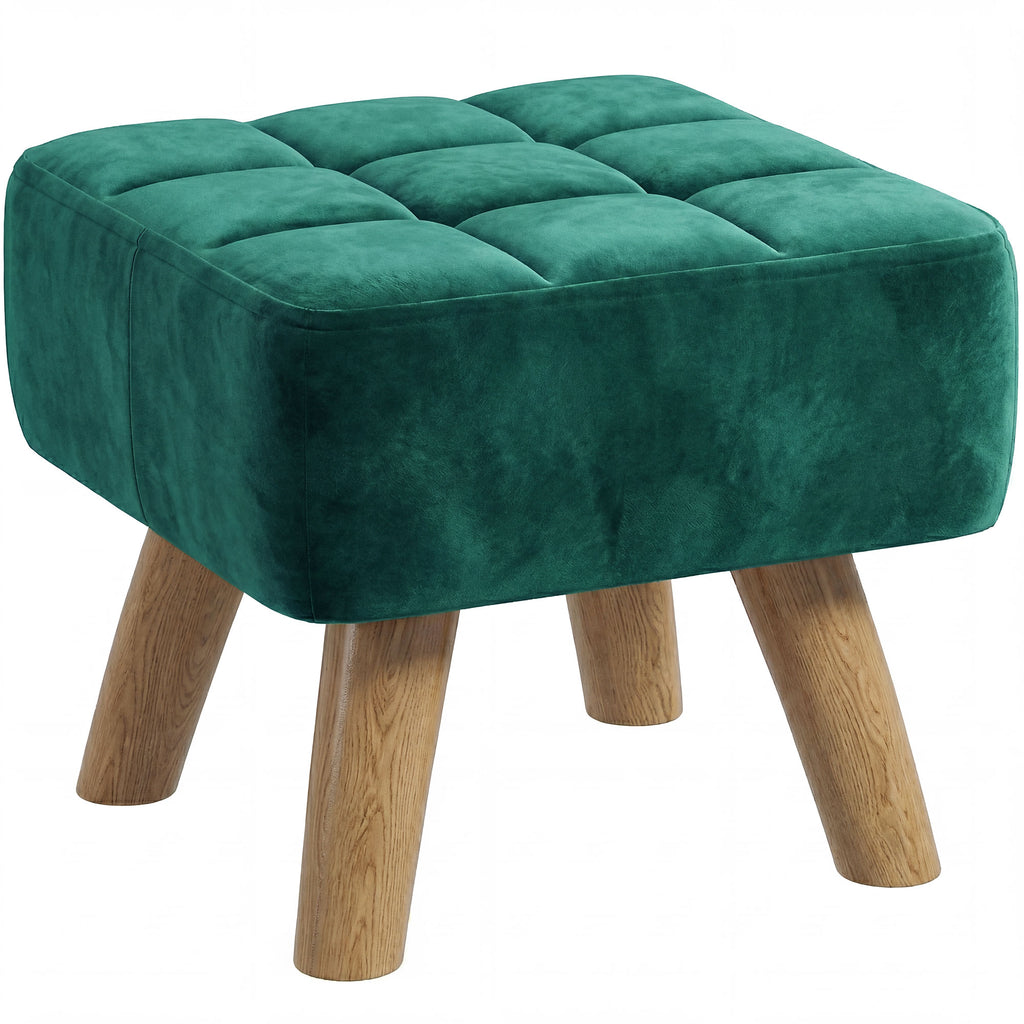 Velvet Square Padded Footstool - Dark Green