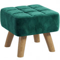 Velvet Square Padded Footstool - Dark Green