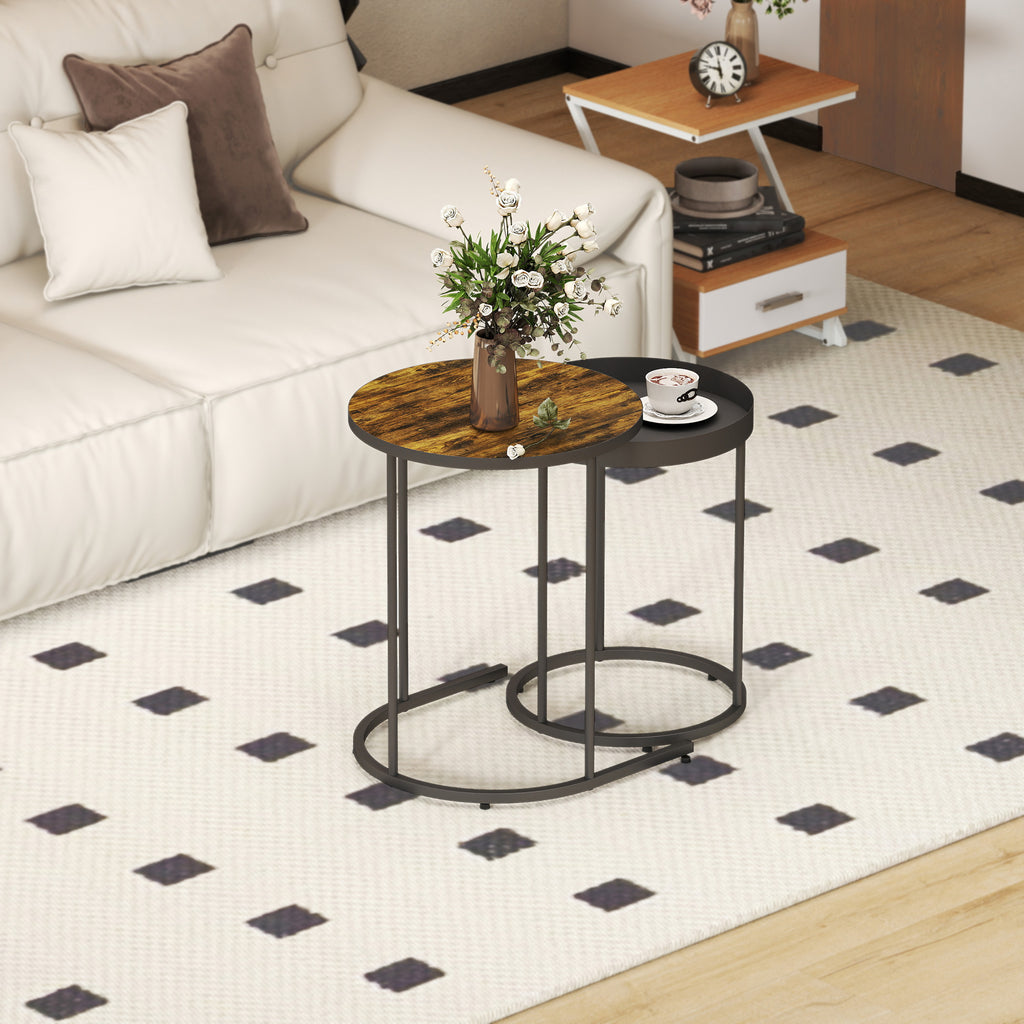 Set of Two Industrial Nesting Tables - Brown/Black
