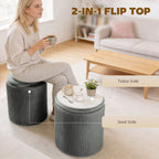 Storage Ottoman Modern Velvet Round Foot Stool for Living Room Bedroom 45 cm Grey