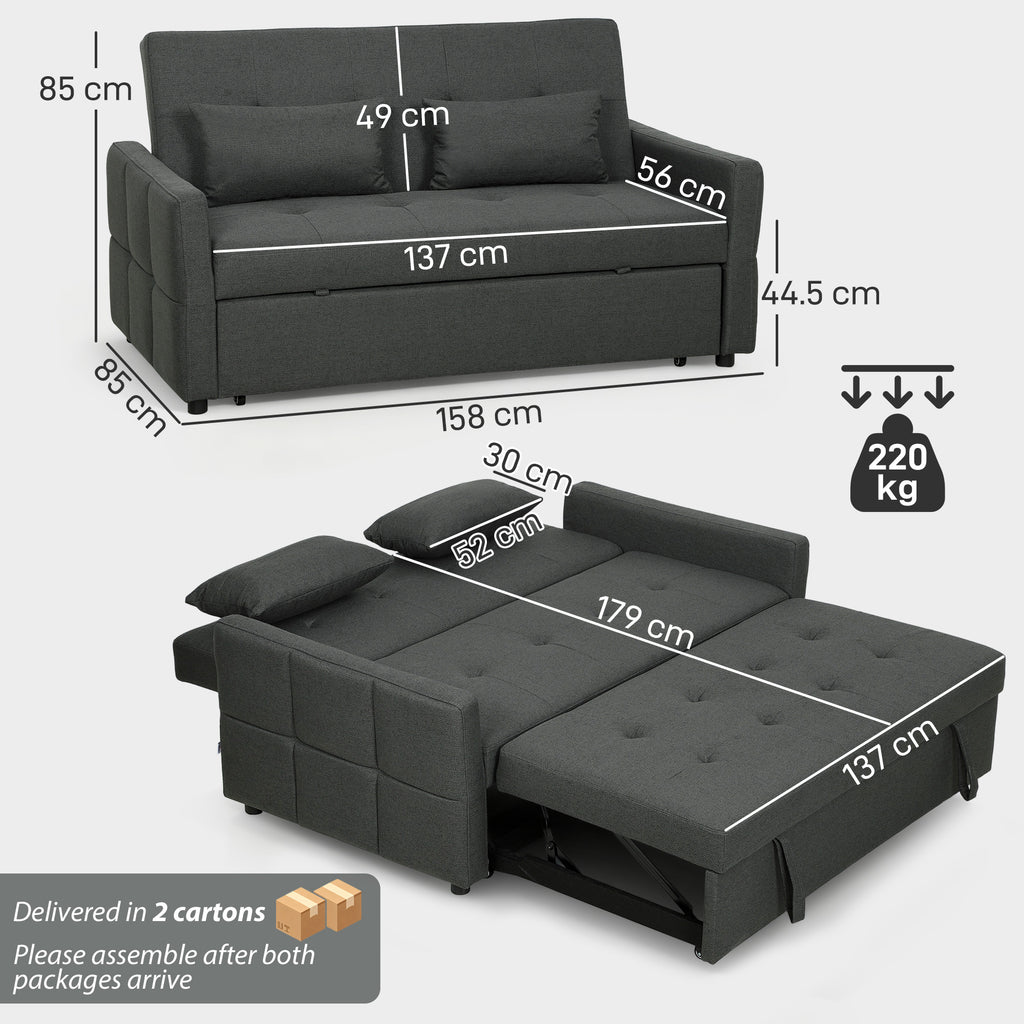 Three-Way Two-Seater Sofa Bed - Charcoal Grey