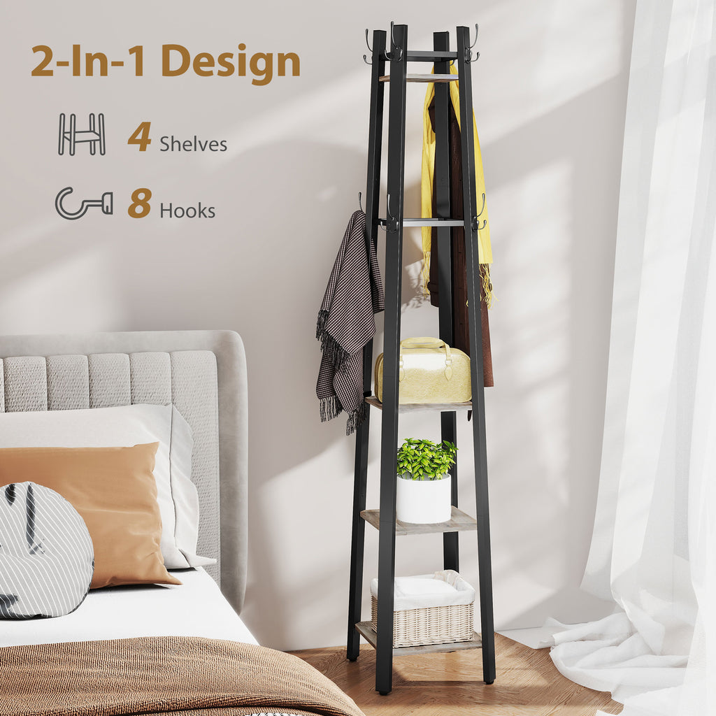 Industrial-Style Four Shelf Coat Stand - Grey/Black