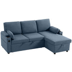 Corner Sofa Bed, L Shaped Sleeper Sectional Sofa with Reversible Storage Chaise, Blue