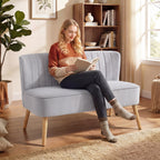 Modern Velvet Double Seat Sofa w/ Wood Frame Foam Padding Soft Comfortable Compact Couch Light Grey