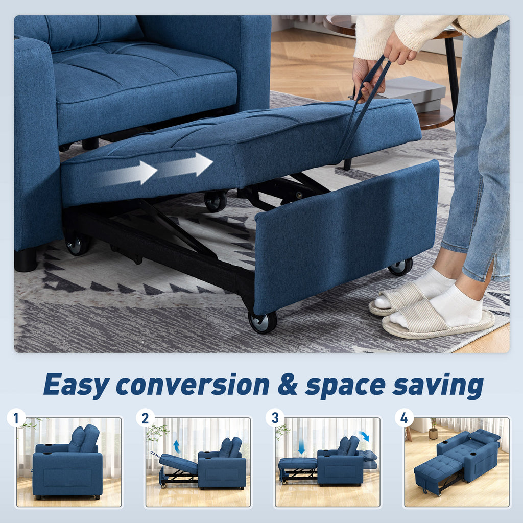 3-in-1 Single Sofa Bed, Convertible Sleeper Chair Bed - Dark Blue