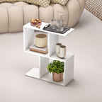 Side Table, Narrow End Table with Storage Shelves, S-Shaped, 3-Tier, 50W x 19.5D x 58H cm, White