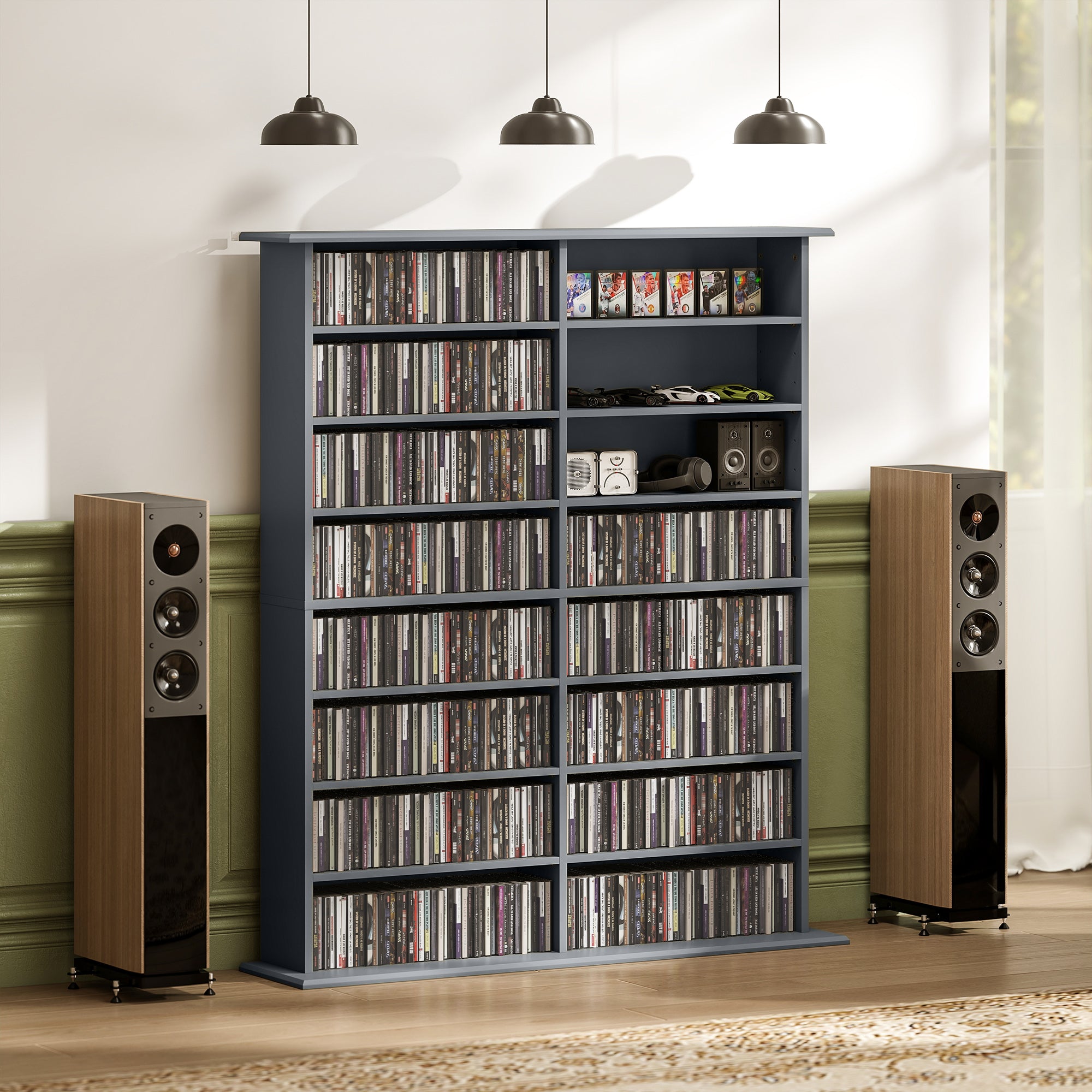 16-Compartment Media Shelf - Grey